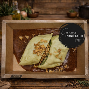 Maultaschen mit Bratensoße  & Röstzwiebeln TK