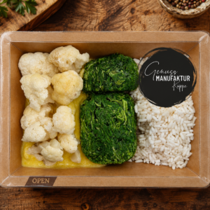 Blumenkohl mit Kokos-Currysoße, Spinat & Reis VEGAN