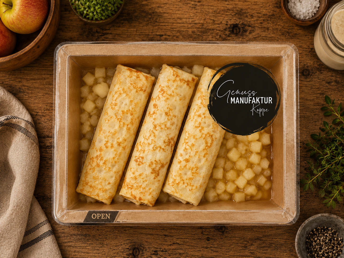 Pfannkuchen mit Quarkfüllung & Apfelkompott